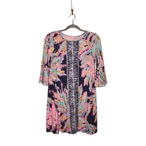LILLY PULITZER $178 3/4 Sleeve Ophelia Shift Dress Bright Navy‎ Al Fresco XS